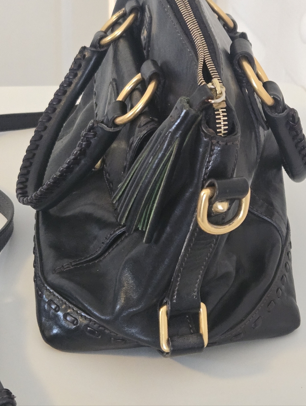 Dooney & Bourke Black Leather Shoulder Satchel with Gold Hardware - Picture 4 of 16